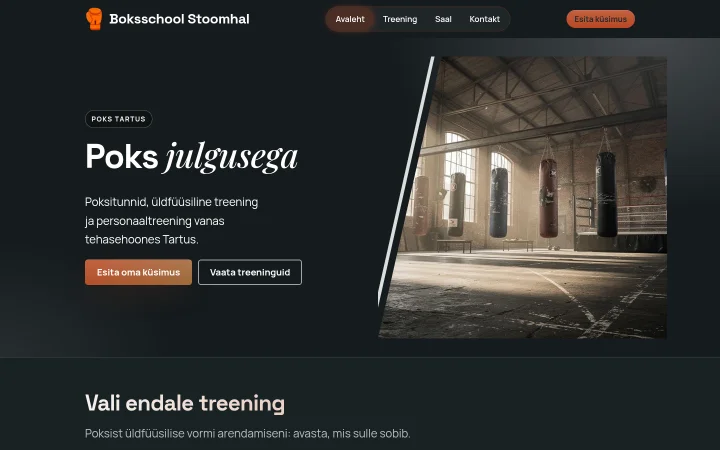 Boksschool Stoomhal: avaleht, WebOké AI Builderiga loodud näidisveebileht